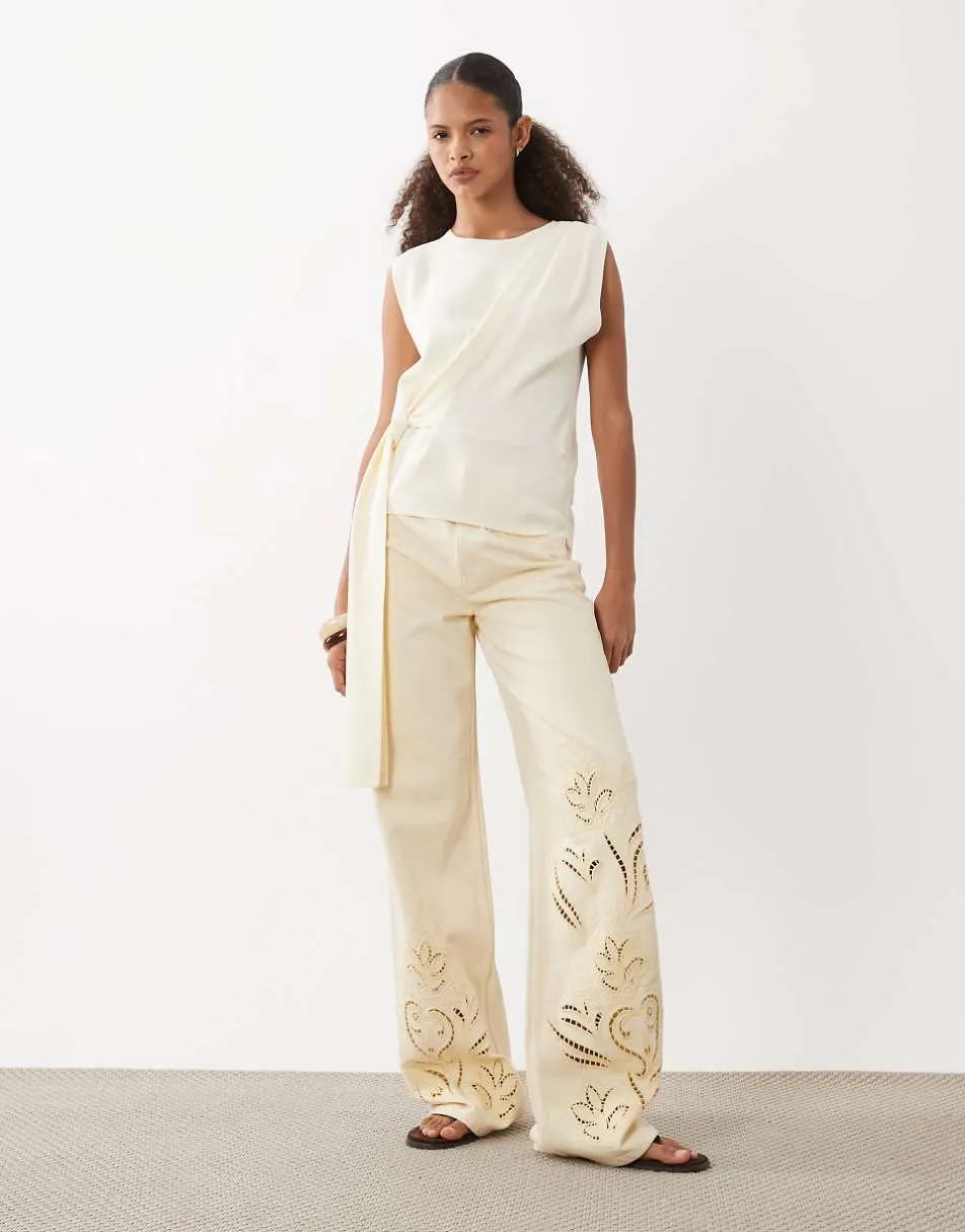 ASOS DESIGN draped asymmetric vest in cream