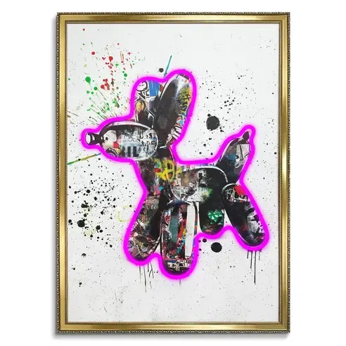 LED-Bild STREETART DOG GRAFFITTI - gerahmt - Timer - 50x70 cm