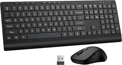 Wireless Keyboard and Mouse Combo, Full Size Quiet Key Computer Keyboard and Cordless Mice with 3 DPI Adjustable, 2.4G Lag-Free, Long Battery Life, Compatible with Windows and Mac Systems, Black Wireless Keyboard and Mouse Combo, Full Size Quiet Key…