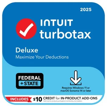 TurboTax Deluxe 2025 Federal E-File + State Download for PC/Mac, Includes $10 Credit In-Product*