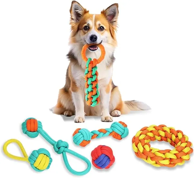 Aitmexcn Dog Rope Toys for Medium and Small Aggressive Chewers, 6 Pack Heavy Duty Puppy Toys for Large, Dental Cleaning Chew Toys, Tug Toy for Boredom, 100% Cotton Indestructible Pet Toy