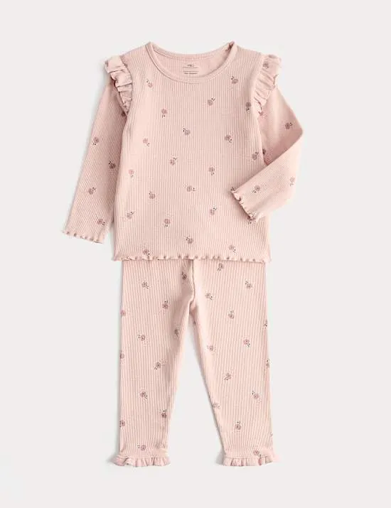 2-teiliges Jersey-Outfit mit hohem Baumwollanteil und Blumenmuster (0–3 Jahre)