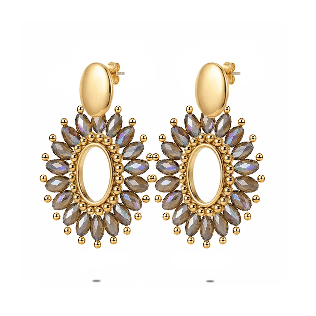 Oorbel in high fashion, ovaal met steentjes
