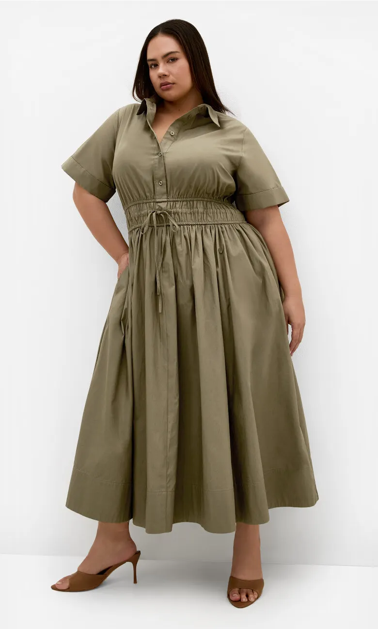 Lana Midi Shirt Dress - khaki