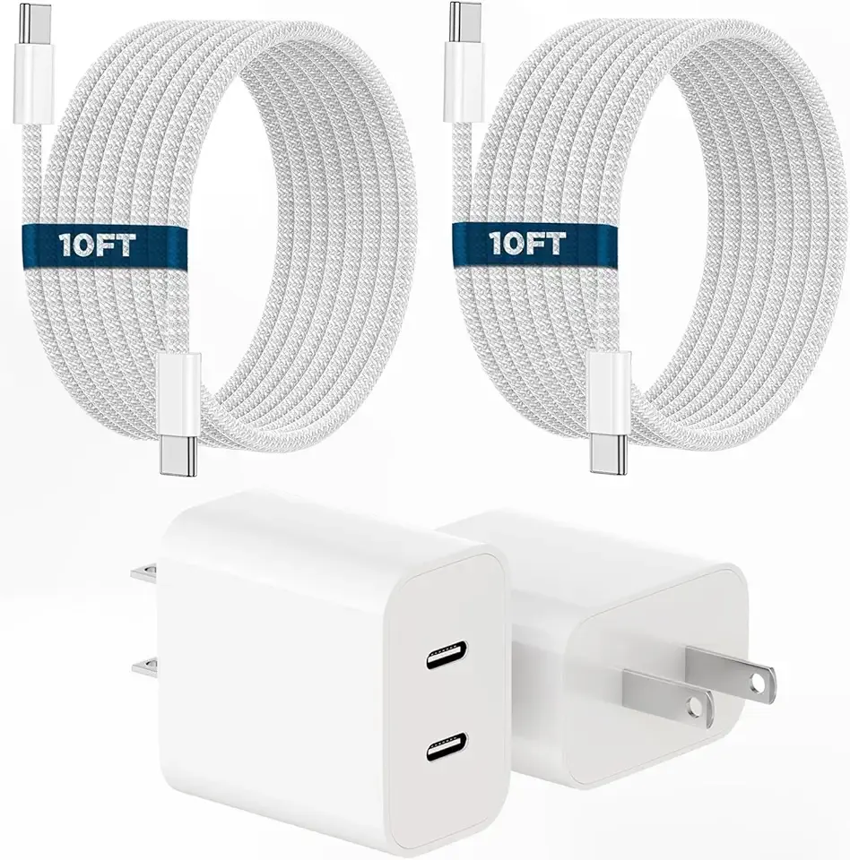 iPhone 16 15 Charger, 2Pack PD Dual USB C Charger Block Fast Charging Wall Charger Plug with 10FT Long USB C to C Charger Cord Woven Cable for Apple iPhone 16/16 Plus/16 Pro/16 ProMax/15/15ProMax/iPad
