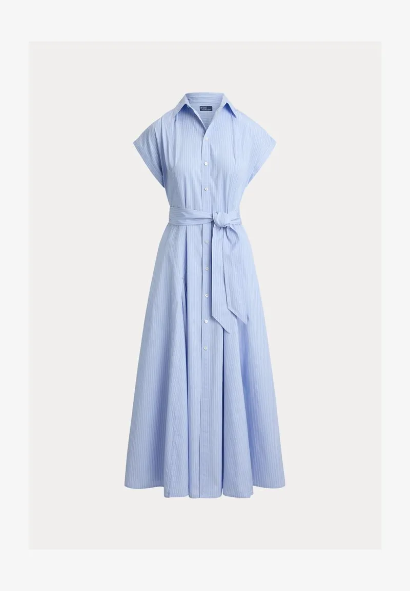 STRIPED BELTED COTTON DRESS - Skjortekjole - blue