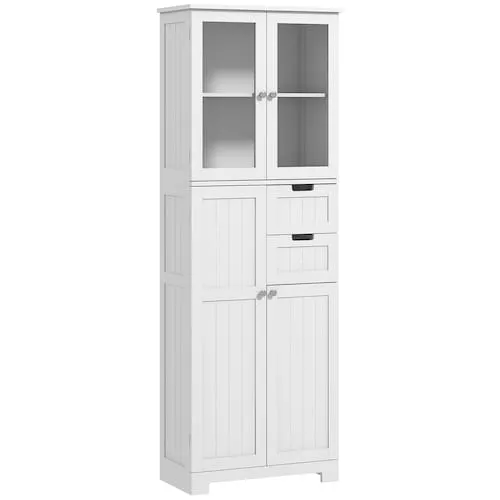 23.6-inch Bathroom Cabinet with Glass Doors in White