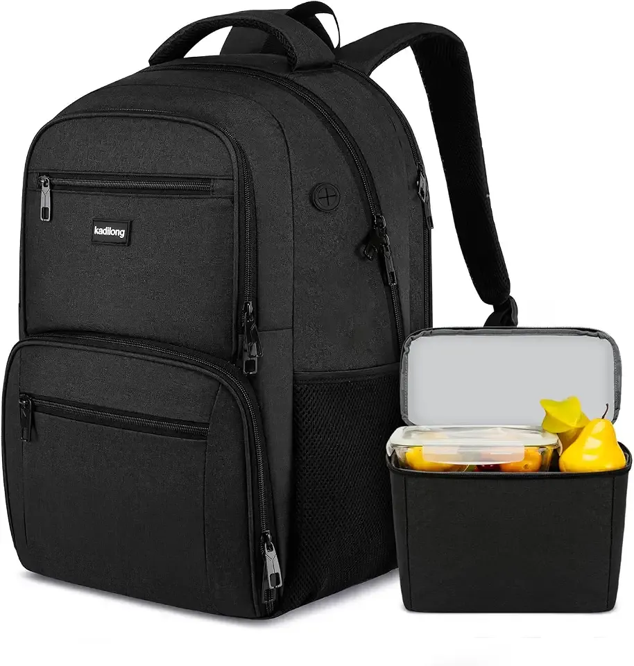 kadilong 17.3 Inch Laptop Backpack Insulated Cooler Backpack with Lunch Box,Lunch Bookbag for Men Teens Boys School Work Picnic College Travel,Computer Bag Meal Prep with USB Charging Port,Black