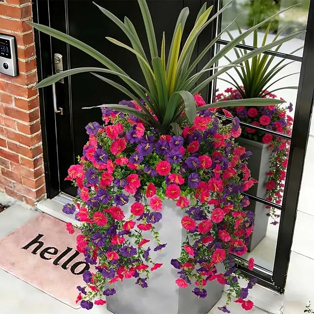 TakeArt 3 Bundles Fake Artificial Morning Glory Flowers for Outdoors, 1 Bundles Faux Greenery Plants UV Resistant Weatherproof for Indoor Outdoor Garde…