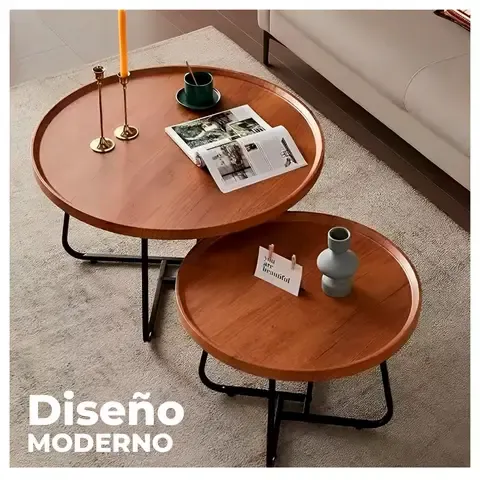 Set 2 Mesas de Centro Nido Madera y Metal Modernas Sala Living
