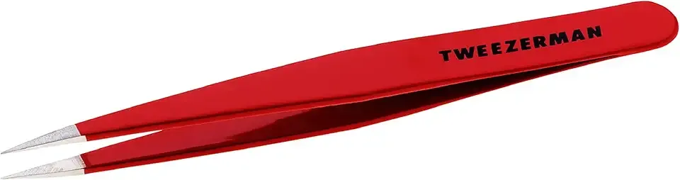 Tweezerman Stainless Steel Point Tweezer - Eyebrow Precision Tweezers, Facial and Ingrown Hair Removal (Signature Red)