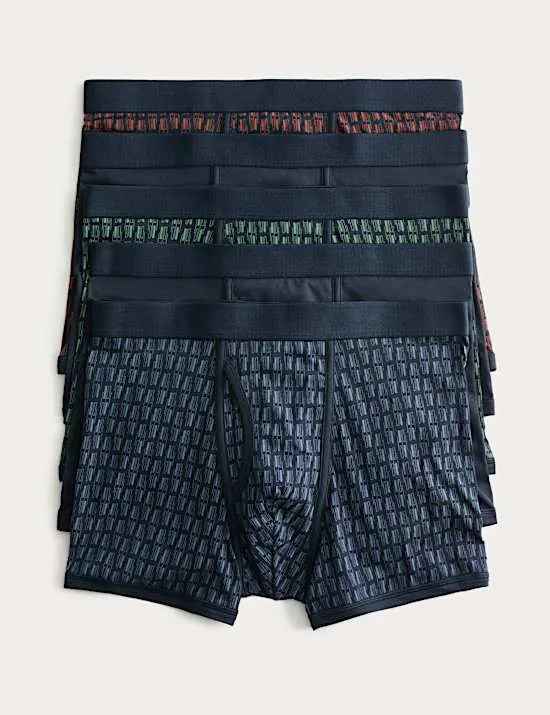 5 Pack Cotton Stretch Tile Print Trunks
