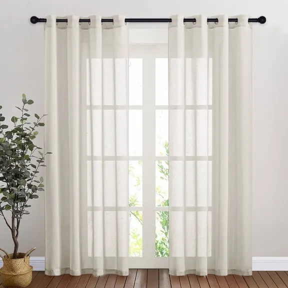 Deal, NICETOWN Natural Linen Look Semi Sheer Curtains 84-inch Length 52" Wide, 2 Panels, Grommet Light Filtering Casual Textured Privacy Window Treatment Vertical Flax Sheer Drapes for Kids Nursery $16.15 Was $17.99