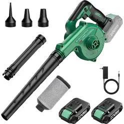 GCP Products Cordless Leaf Blower & Vacuum w/2 X 2.0 Battery & Charger, 2-in-1 20V L...