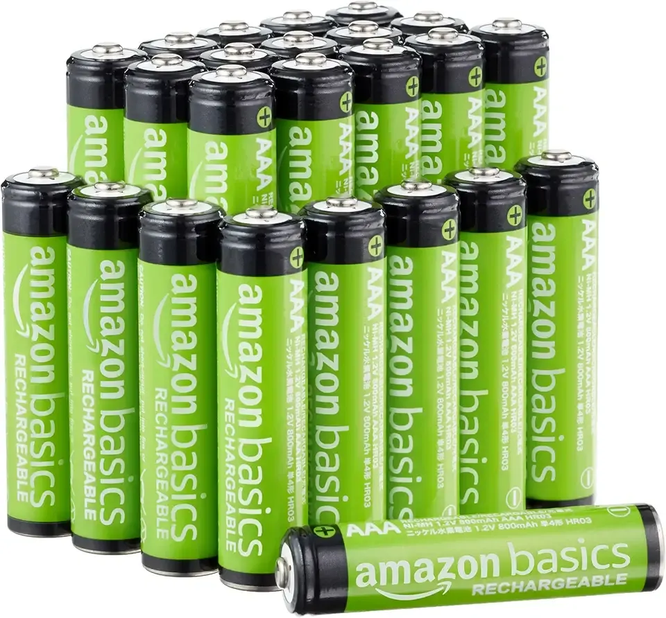 Amazon Basics 24-Pack Rechargeable AAA NiMH Performance Batteries, 800 mAh, 1.2V, Recharge up to 1000x Times, Pre-Charged
