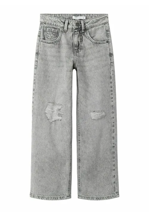 NKFROSE HW WIDE JEANS DESTR 1411-BE NOOS - Jeans straight leg - light grey denim