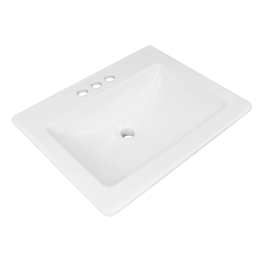 DeerValley Rectangular 21 in. W Viterous China Drop-In Sink Bathroom Sink in White