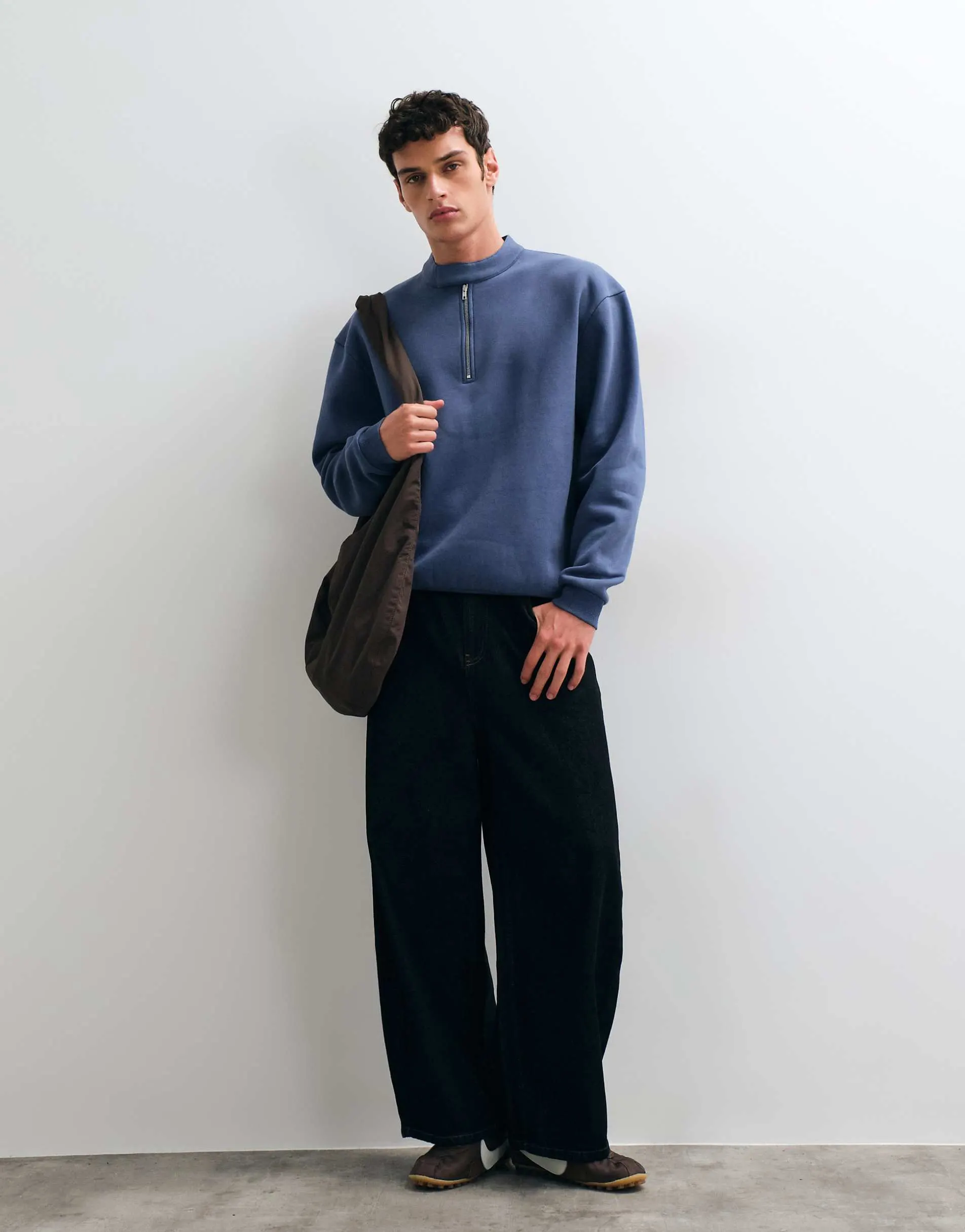 ASOS DESIGN relaxed sweatshirt with zip and velcro fastening in blue