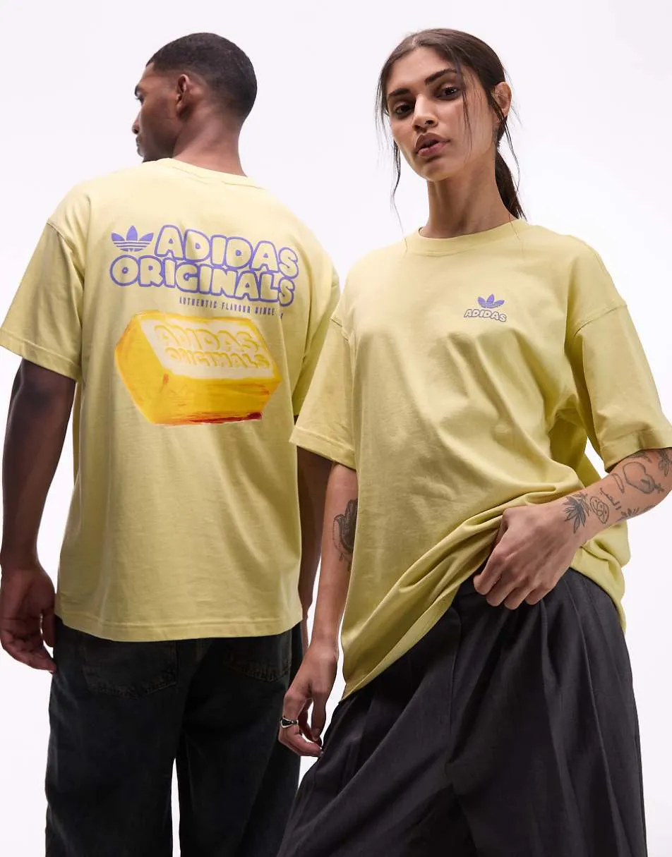 adidas Originals butter graphic t-shirt in yellow