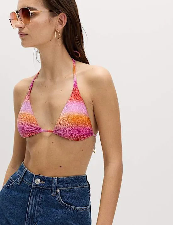 Ombre Sparkle Halterneck Triangle Bikini Top