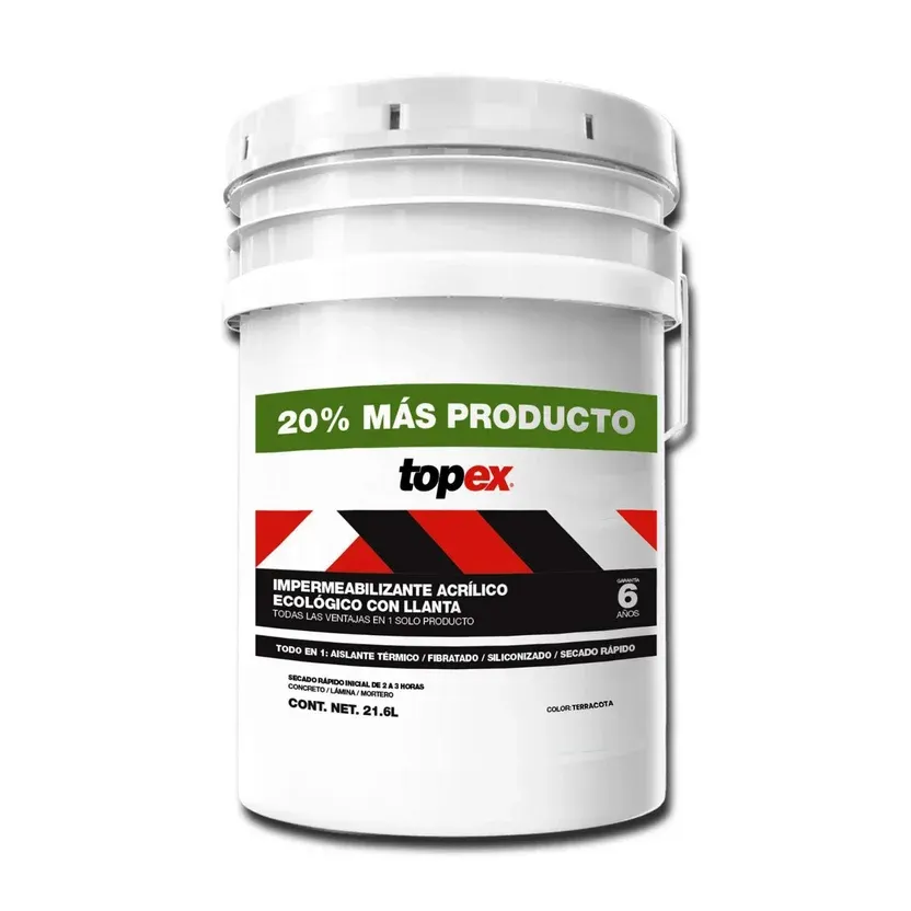 Impermeabilizante Acrílico ecologico Topex - 6 Años de 21.6 litros - Rojo