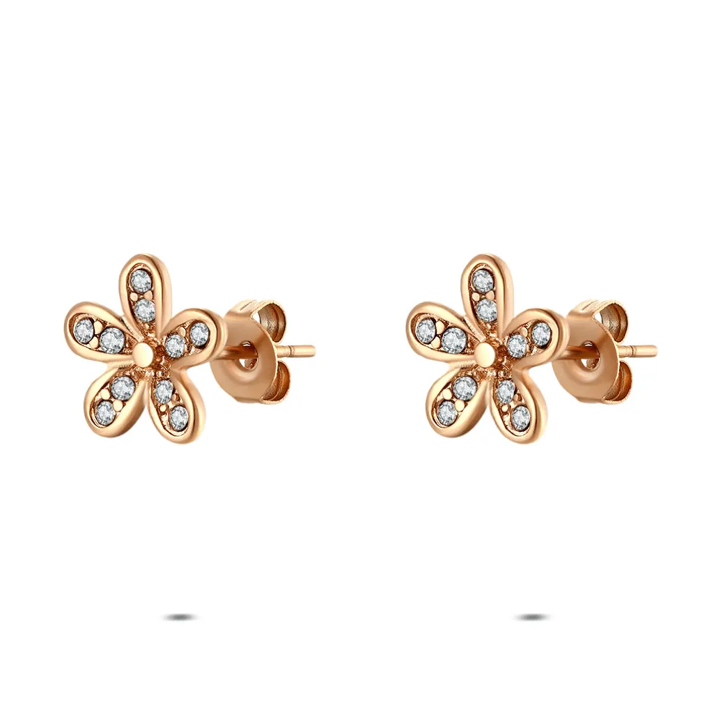 Oorbel in onbekend materiaal, bloemenvorm met zirkonia