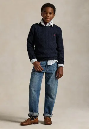 CABLE-KNIT COTTON SWEATER 2-6Y - Strikkegenser - navy