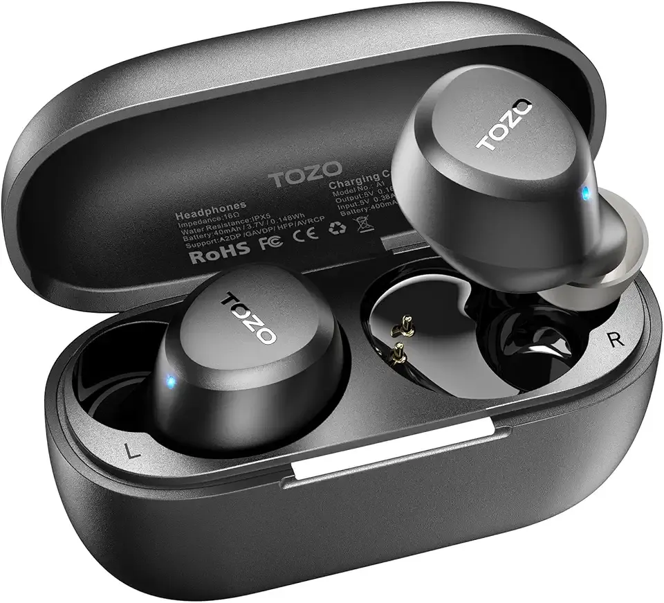 TOZO A1 Wireless Earbuds Bluetooth 5.3 Light Weight in Ear IPX5 Waterproof Headphones 2 Mic for AI Calls, Immersive Premium Sound Bass Headset with Charging Case, 32 Presets EQ Customization via App