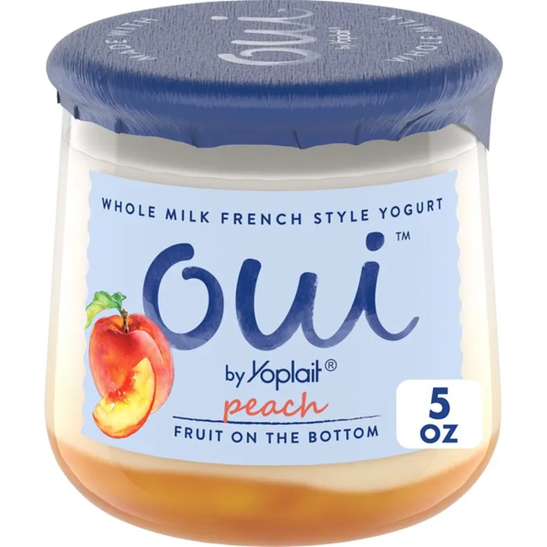 Yoplait Oui French Style Peach Whole Milk Yogurt, Glass Yogurt Jar