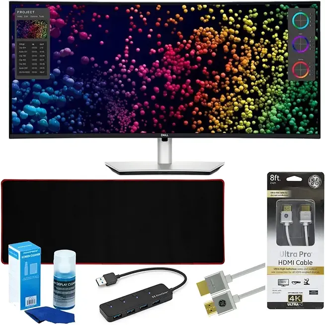 UltraSharp U4025QW 40-Inch Curved Thunderbolt Hub Monitor Bundle with 4-Port USB 3.0 Hub, 8-Feet HDMI Cable, Screen Cleaner, and Extended Mouse Pad (5 Items)