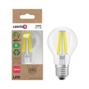 Lampadina LED filamento, E27 trasparente, 7.2W= 1521 LM (equiv 100 W), classe energetica A, LEXMAN