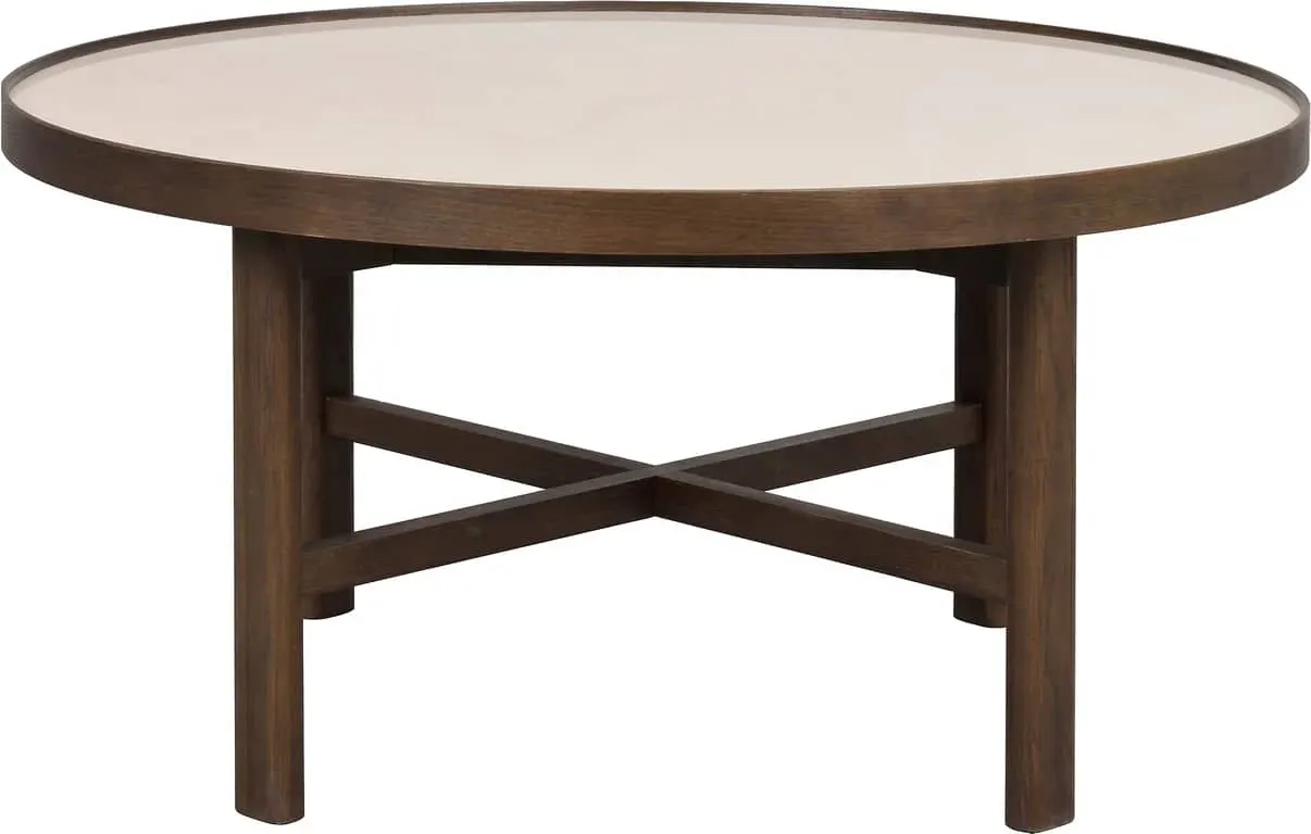 Marsden sofabord rundt Ø90 beige keramikk/brun eik