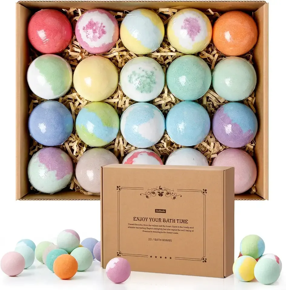 ZenBombs Bath Bombs Set, 20 pcs Natural Shea Butter & Safe Oil Bath Bomb for Skin Moisturizing, Handmade Bubble Bath & Fizzy, Ideal Presents for Women