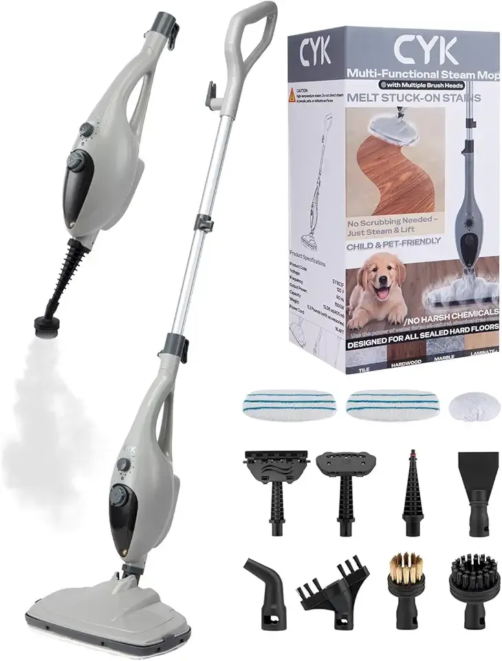 CYK Steam Mops for Floor Cleaning, 12 in 1 Handheld Steam Cleaner for Home, Floor Steamer for Hardwood Floors and Tile(Grey-grey)