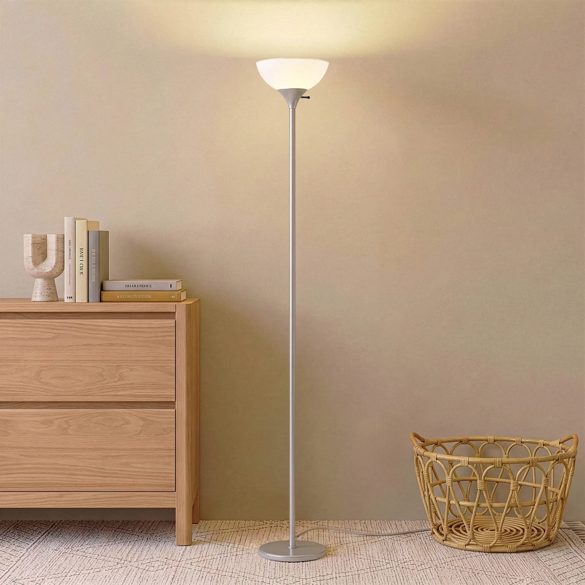 72-in Platinum Silver Torchiere Floor Lamp with Plastic Shade