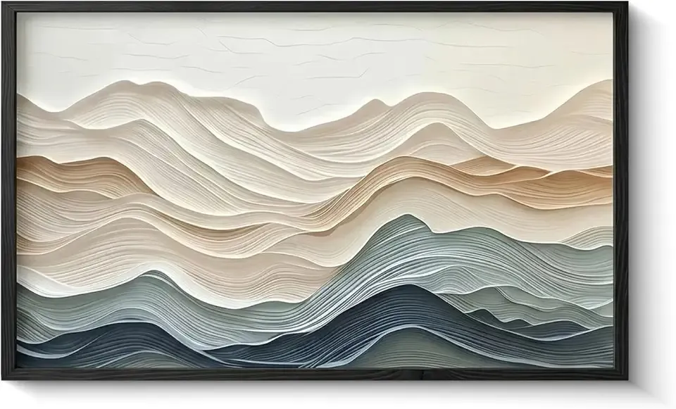 FAEKSUR Framed Abstract Neutral Wall Art for Living Room, Modern Watercolor Wave Landscape Canvas Print, Boho Minimalist Wall Art Home Decor for Bedroom, Dining Room, Office, 16x24 Inch