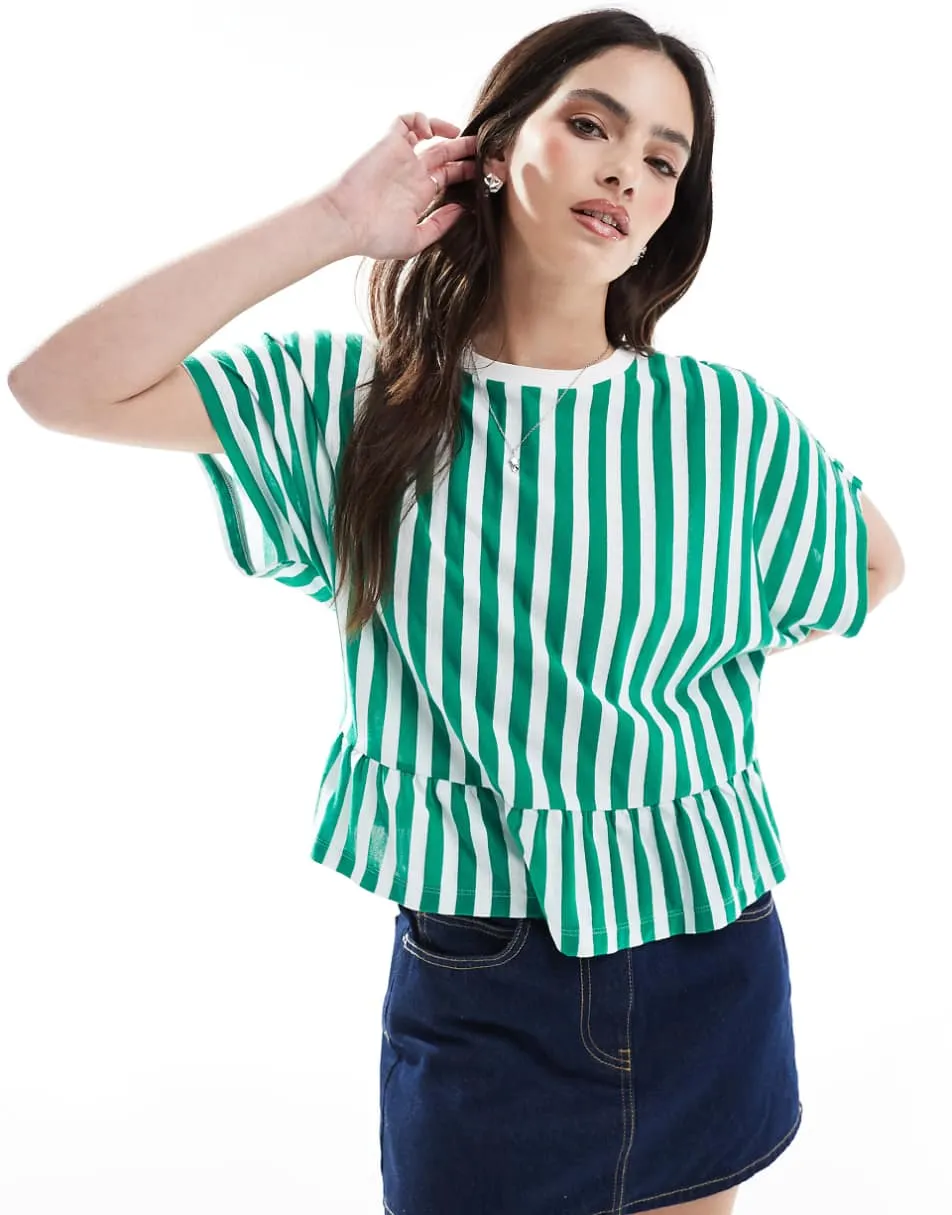 ASOS DESIGN boxy short sleeve linen look peplum t-shirt in stripe