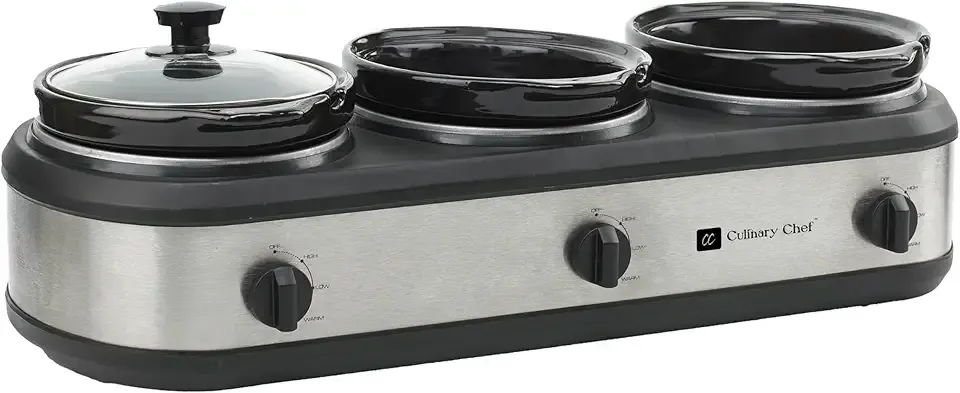 CULINARY CHEF, Triple Slow Cooker, Buffet Server 3 Pot, Food Warmer - Stainless