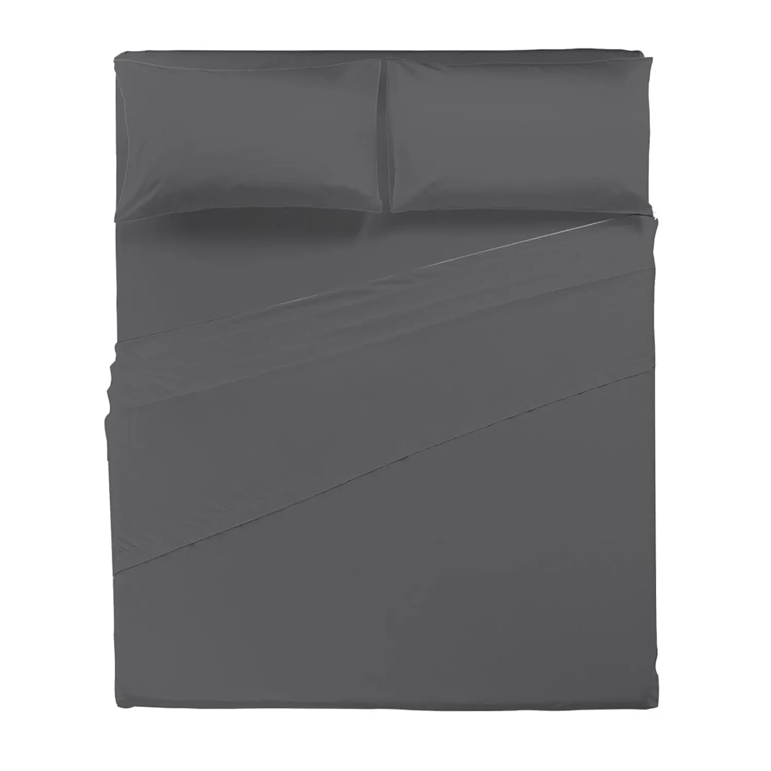 Completo Letto Matrimoniale in Cotone Tinta Unita Grigio Scuro 4 Pezzi