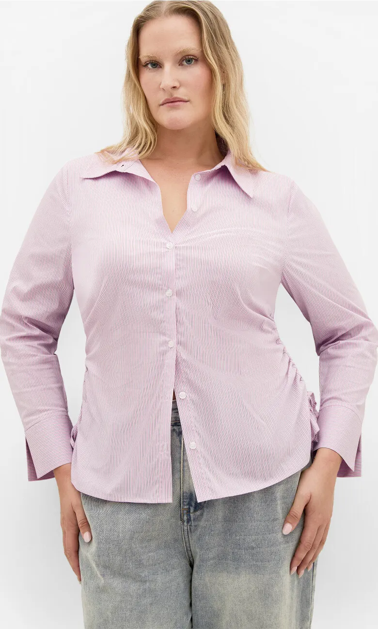 Tayla Side Cinched Stripe Shirt - blush pink