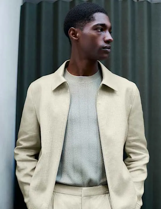 Linen Blend Performance Harrington Jacket