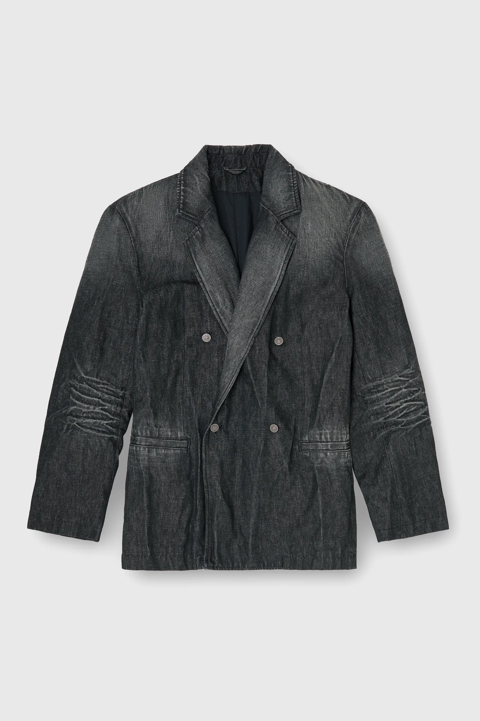 Double-breasted blazer in creased denim