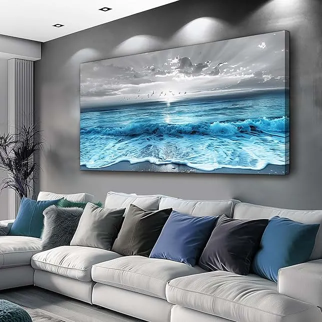 ERQINHUA Large Canvas Wall Decor For Living Room Wall Art For Bedroom Office Dining room Decorations Blue Sea Wave Ocean…