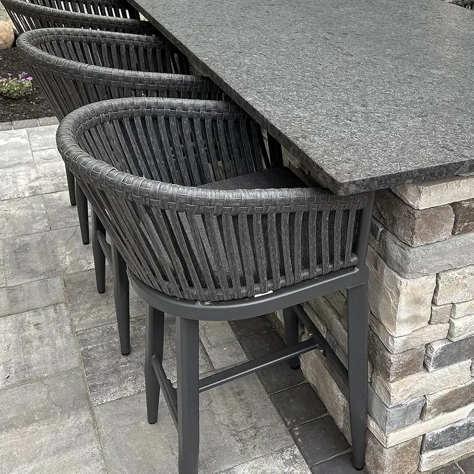 PURPLE LEAF Outdoor Patio Bar Stool Set of 2 Woven Rattan Gray with Back | Handwoven Elevated Style, Easy Outdoor Care, Cushioned Comfort Seat, Durable Rust Resistant Frame, Easy to Move, for Garden