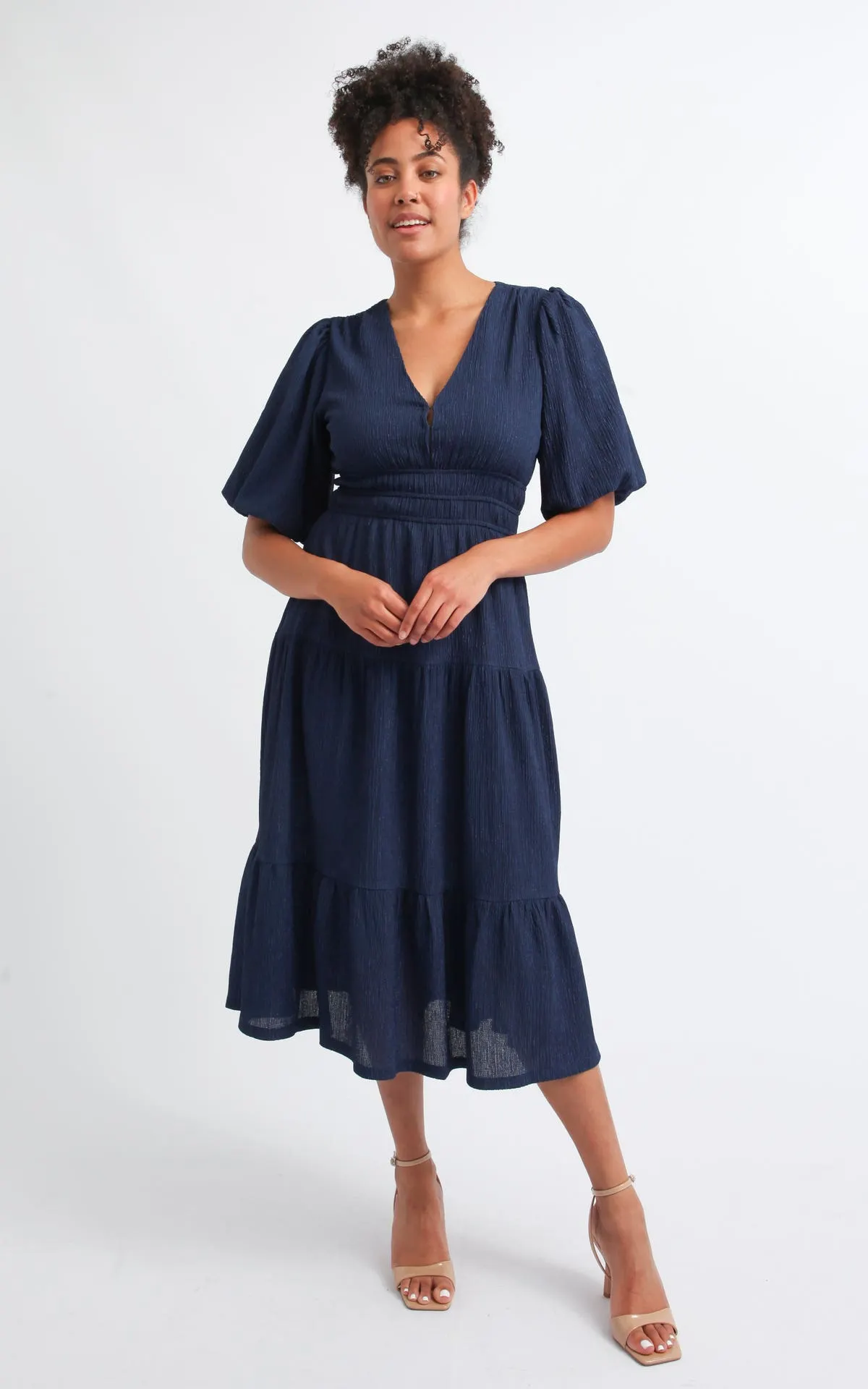 Crinkle Knit Puff Sleeve Dress