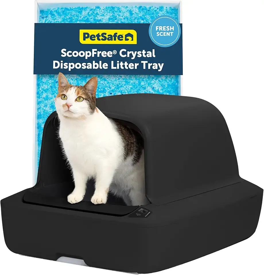PetSafe ScoopFree Crystal Pro Self-Cleaning Cat Litter Box System Enclosed Front-Entry Advanced Odor Control Includes 1 Disposable Crystal Litter Tray Black (ZAL00-18159)