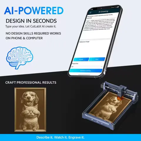 K15 Pro Laser Engraving Machine, 7W/12W Optional, Laser Cutter and Engraver for Wood, Leather and 100+ Materials, with Free App