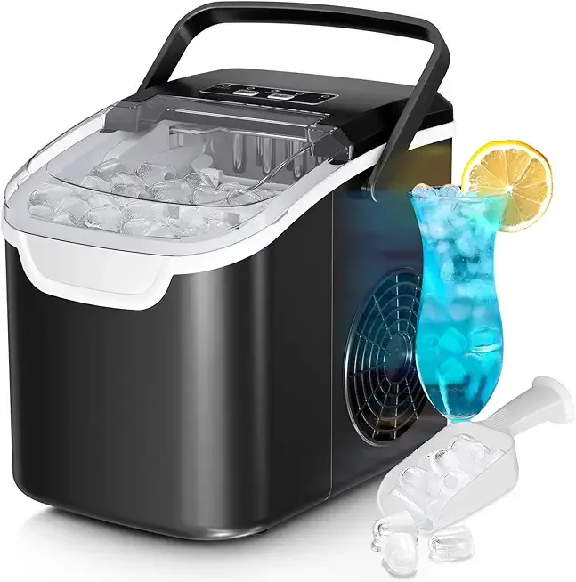 Antarctic Star Countertop Ice Maker Machine, 8 Ice Cubes in 6 mins, 26lb/Day Ice with 2 Sizes- Portable Mini, Energy Saving & Basket/Scoop for Home/Party/Travel/Camping/Bar, Dark Black
