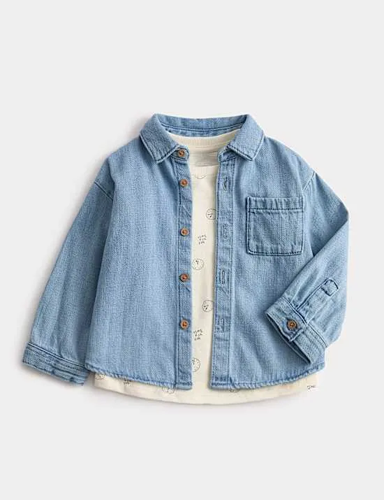 Denim Shirt with Printed T-Shirt (0-6 Yrs)