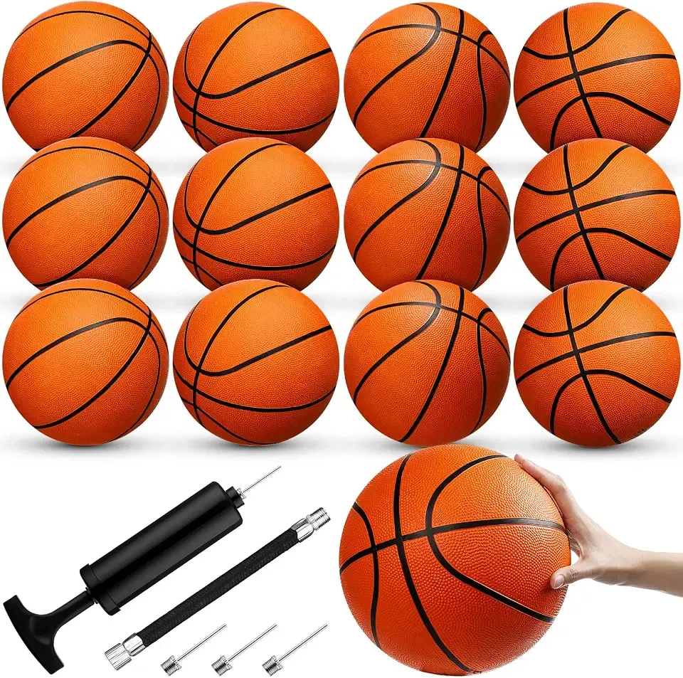 Jexine Basketball Bulk, 12 Pcs 29.5" Size 7 Rubber Balls with Air Pump